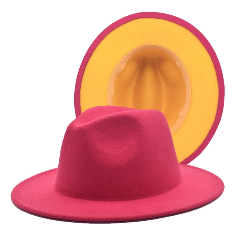 Popular Two-color Woolen Hat Women's Fashion Wide-brimmed Felt Hat Hat Jazz Hat Men