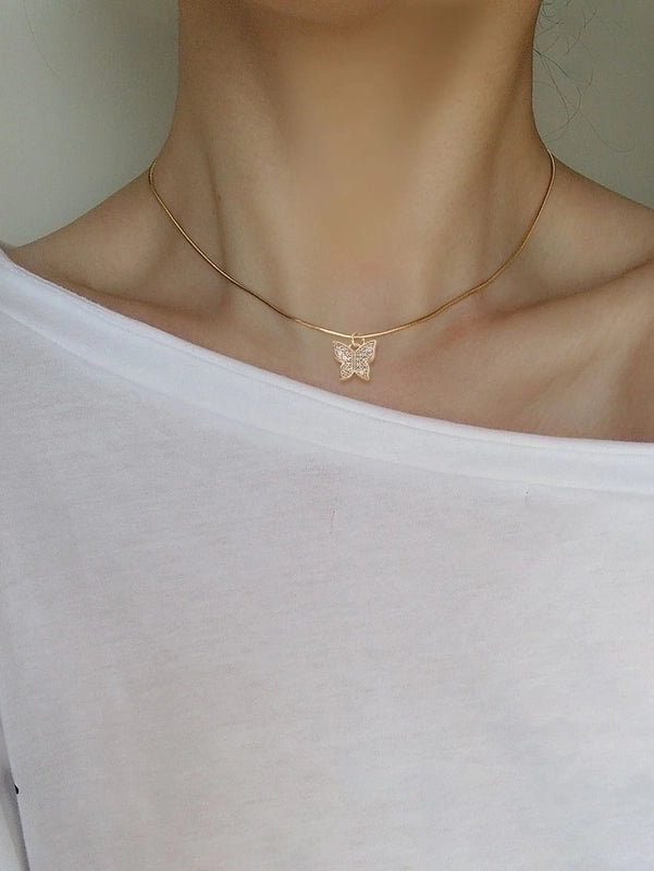 Copper Minimalist Inlay Round Zircon Solitaire Necklace