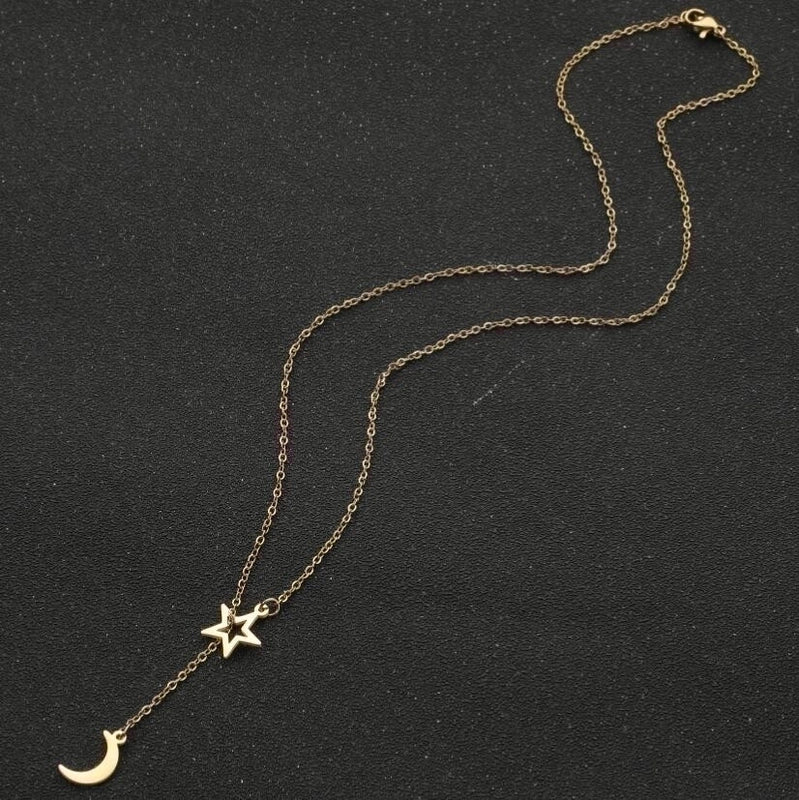 201 Stainless Steel 18K Gold Plated Modern Style Minimalist Plating Hollow Out Star Moon Pendant Necklace