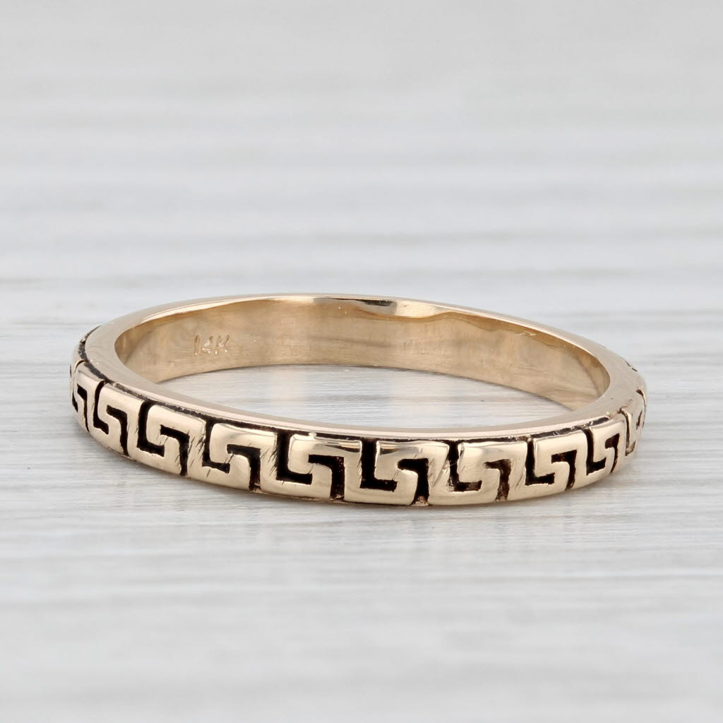 Greek Key Pattern Ring 14k Yellow Gold Size 6.5 Stackable Band