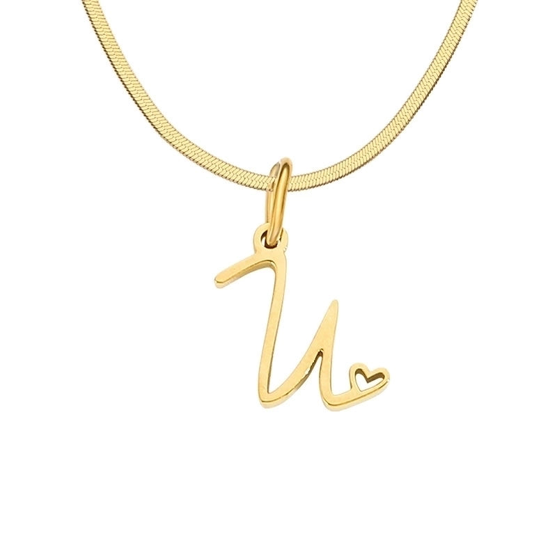 Stainless Steel Titanium Steel 14K Gold Plated Minimalist Plating Letter Heart Shape Pendant Necklace