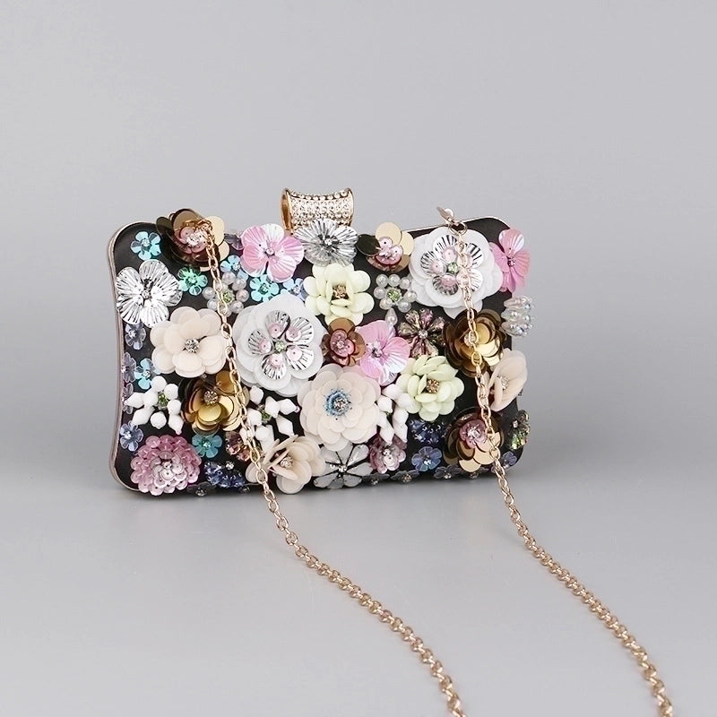 Blue Black Gold Pu Leather Flower Square Evening Bags