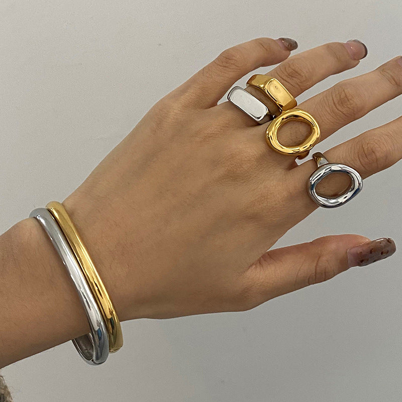 Jie Ding 18K Gold-Plated Stainless Steel Geometric Ring Buckle Bracelet Titanium Steel Jewelry