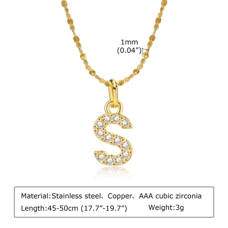 Minimalist Letter 201 Stainless Steel Copper Inlay Artificial Diamond Pendant Necklace