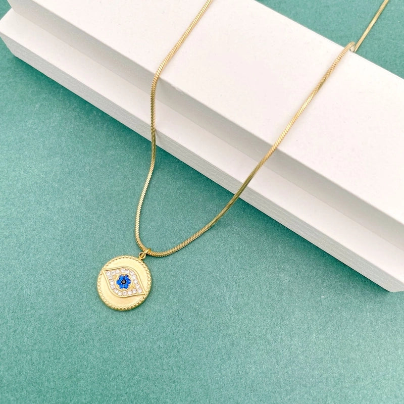Fashion Round Water Droplets 304 Stainless Steel Natural Stone Zircon 14K Gold Plated Plating Inlay Stainless Steel Necklaces