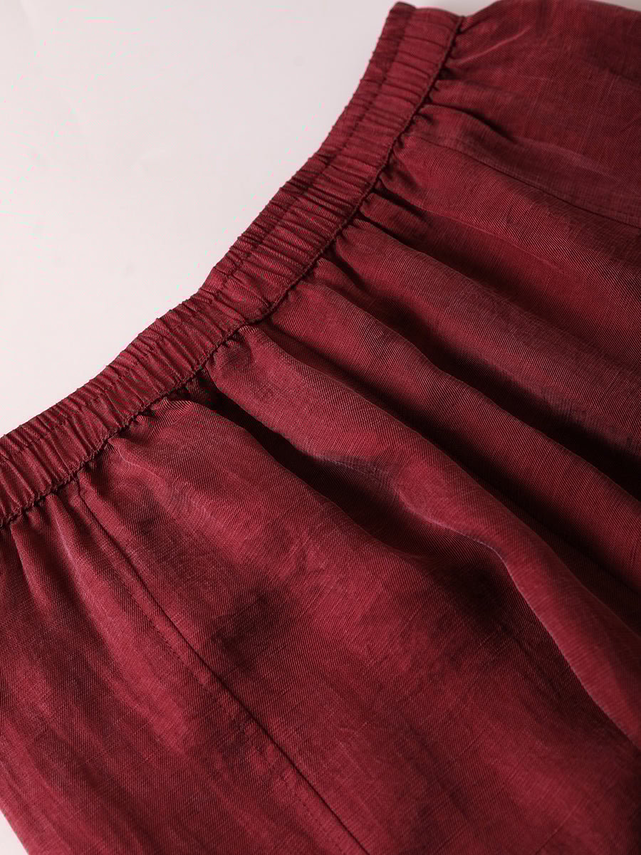 Women Summer Pure Color 100%Linen Wide-leg Cropped Pants