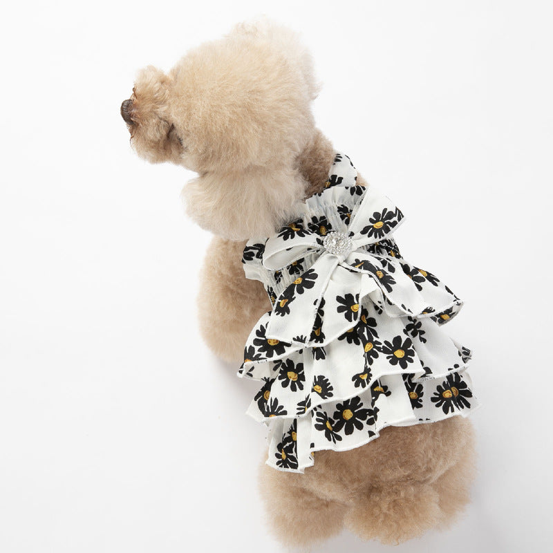 Daisy Printed Dog Cat Chiffon Dress