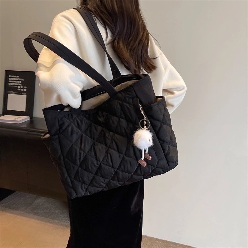 Women's Oxford Cloth Solid Color Elegant Vacation Sports Sewing Thread Square Zipper Shoulder Bag Bucket Bag