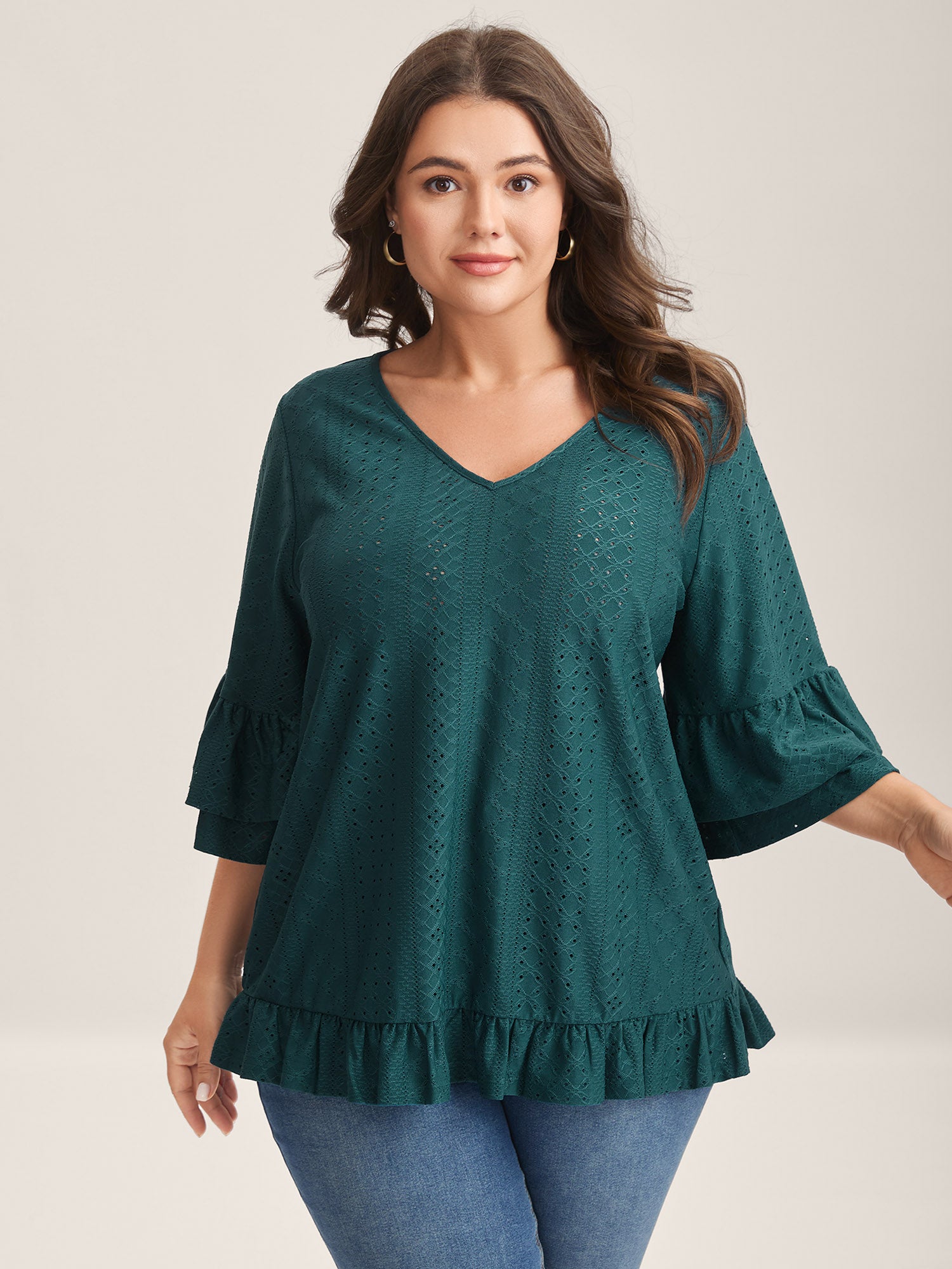 Eyelet Trim Seven-Quarter Sleeve Top