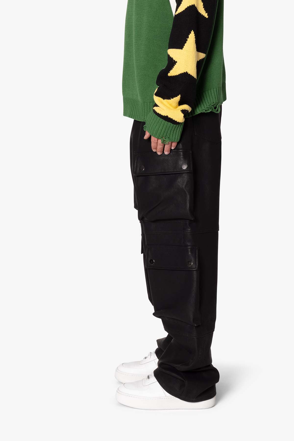 Ultra Baggy Leather Cargo Pants - Black