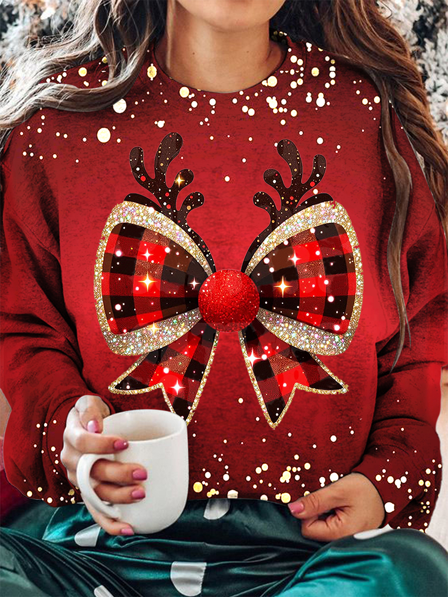 Women's Cute Christmas Bow Print Casual Top