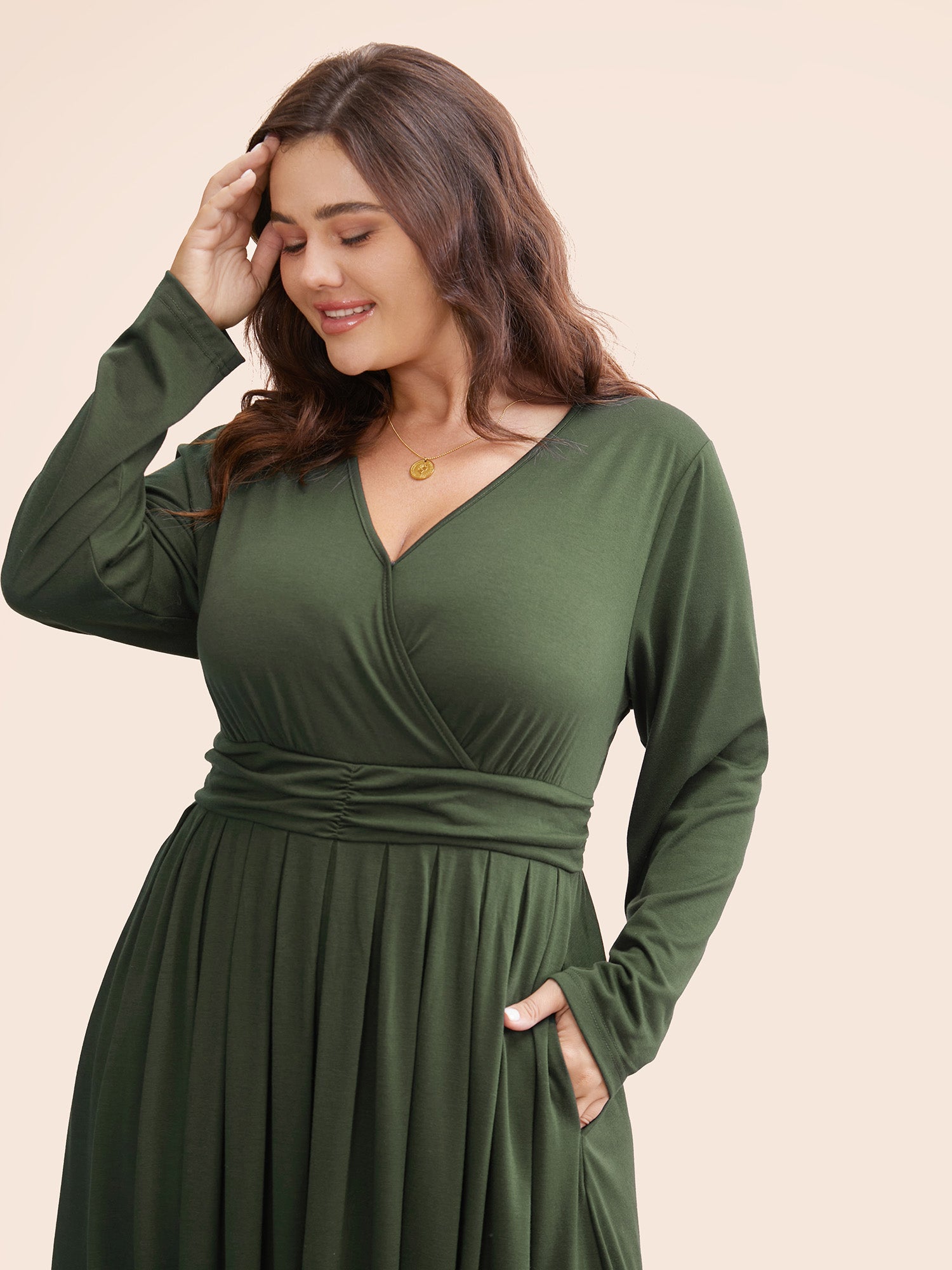Supersoft Essentials Ruched Wrap Pleated Hem Dress