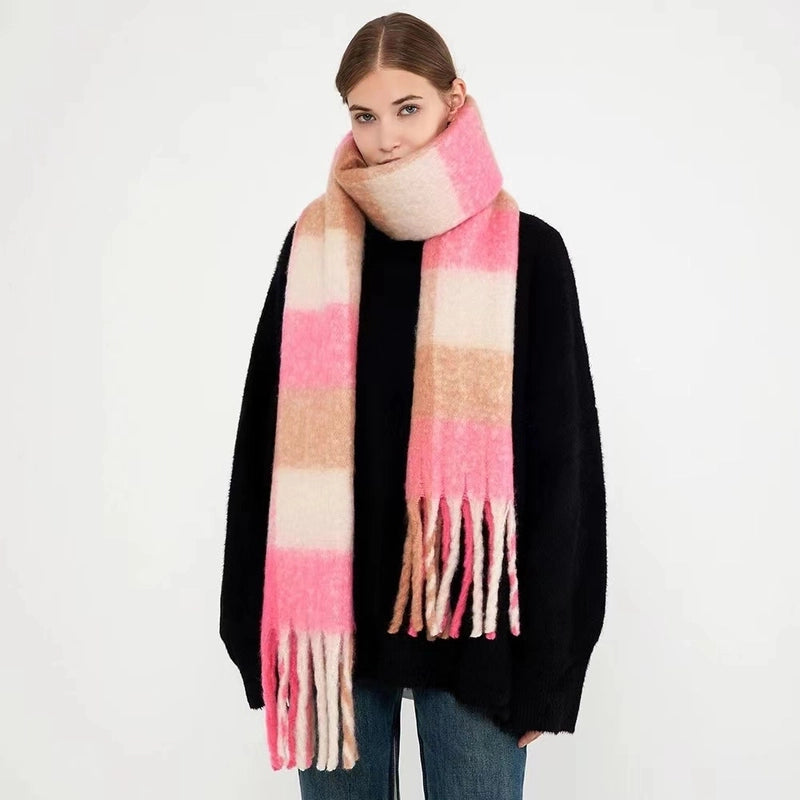 Mohair Rainbow Autumn And Winter Wool Thickened Long Net Red Sea Plaid Scarf Women's British-style Trendy Warm-keeping ·