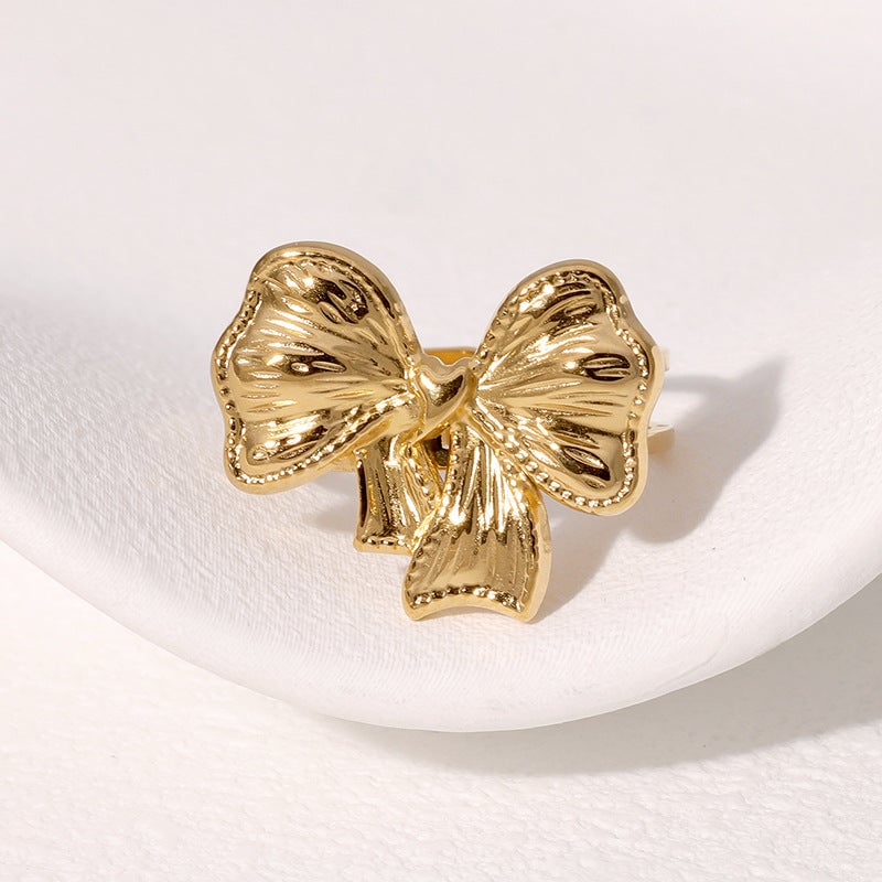 Simple And Versatile Open Ring Bow French Niche Stainless Steel Ring