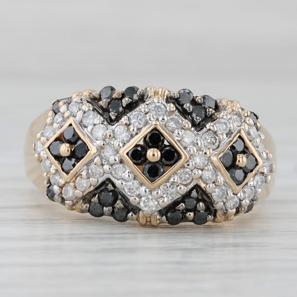 1ctw Black White Diamond Cluster Ring 14k Yellow Gold Size 10