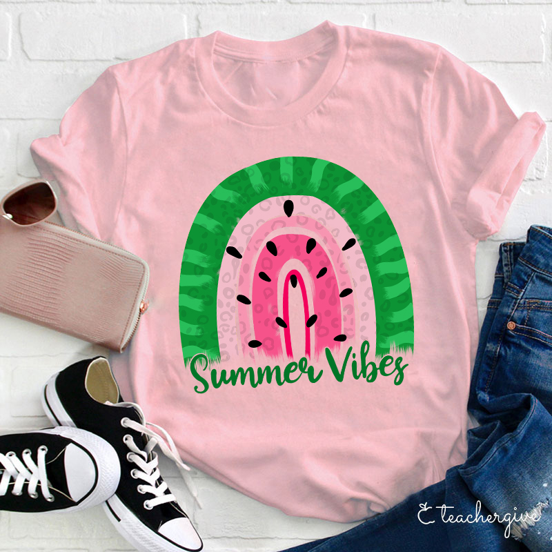 Watermelon Summer Vibes Teacher T-Shirt