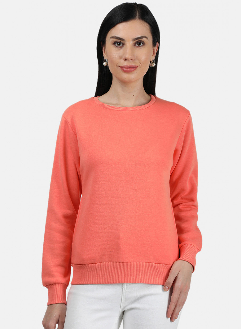 Women Peach Plain Sweatshirt