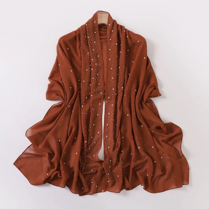Pearl Chiffon Ceramic Gypsophila Hot Drill Long Scarf Hui Scarf Indonesia Middle East Africa Turban