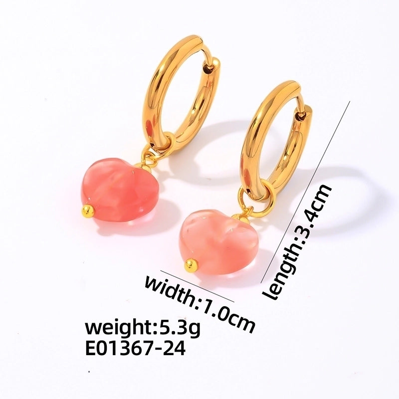 1 Pair Vintage Style Minimalist Heart Shape Plating 304 Stainless Steel Natural Stone Drop Earrings