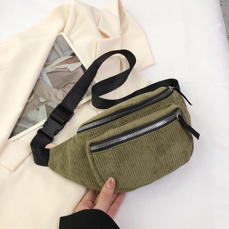 Women's Vintage Style Solid Color Corduroy Waist Bags