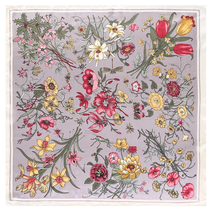 Women's Sweet Flower Satin Tassel Silk Scarf