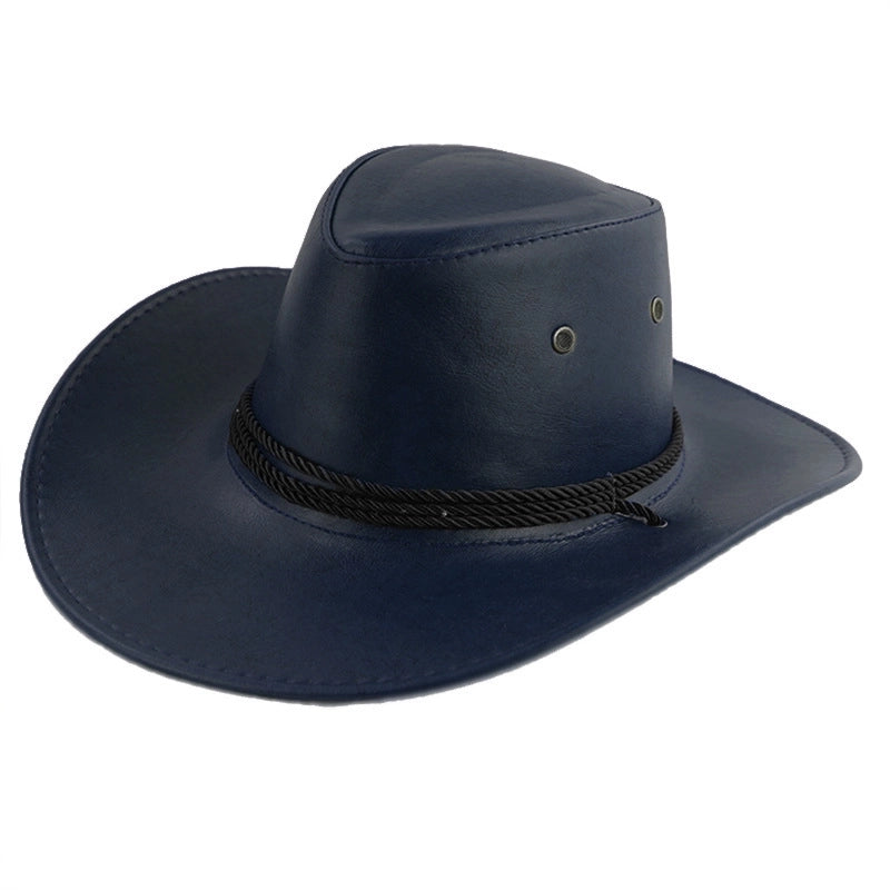 American Western Cowboy Hat Spring And Autumn Leather Men's Mountain Climbing Spanish Women's Sun Big Edge Sun Hat Sunscreen Travel