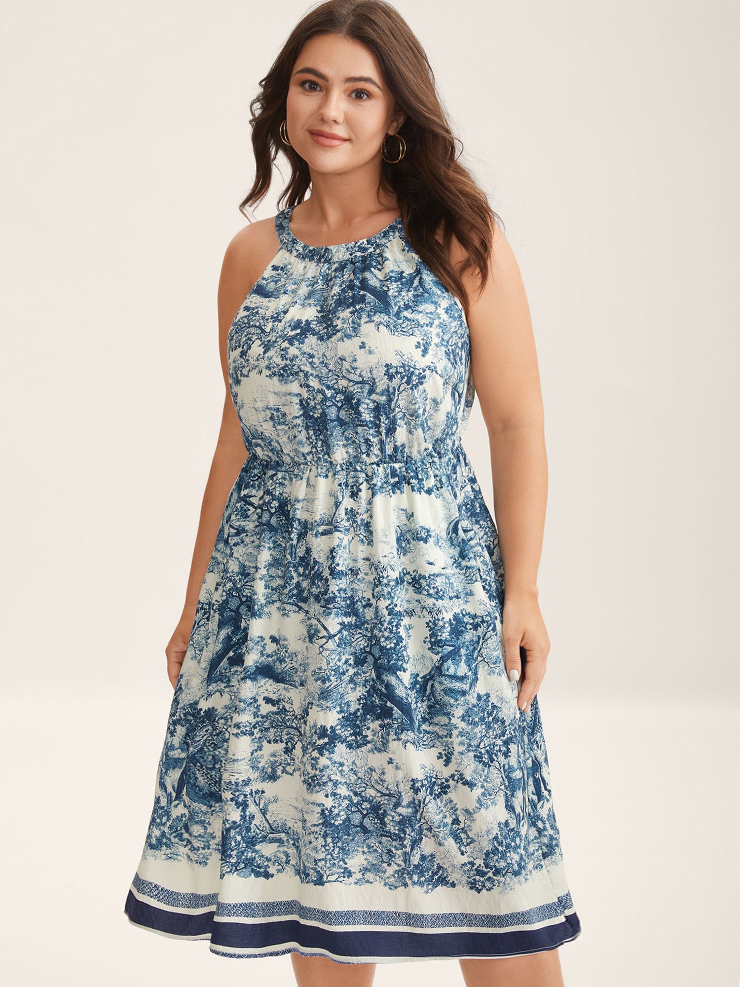 Artistic Print Halter Neck Midi Dress