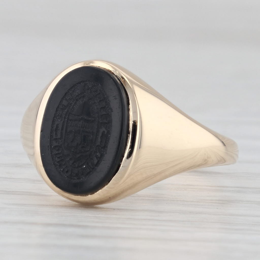 Vintage Salem College Onyx Seal Signet School Ring 14k Yellow Gold Size 7.5