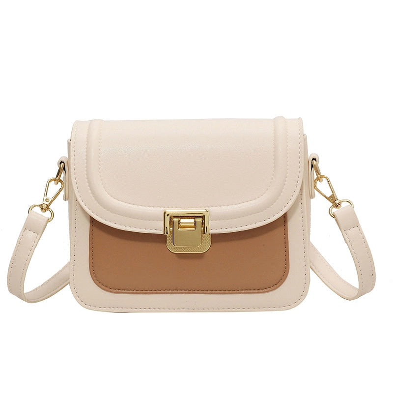 Women's Small Pu Leather Color Block Streetwear Square Lock Clasp Shoulder Bag Crossbody Bag