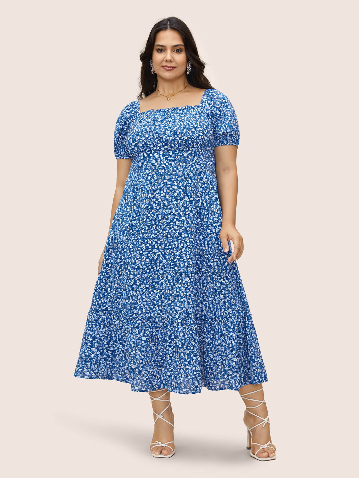 Square Neck Ditsy Floral Raglan Sleeve Dress