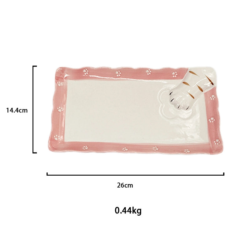 Cute Round Square Cat Claws Porcelain Plate 1 Piece