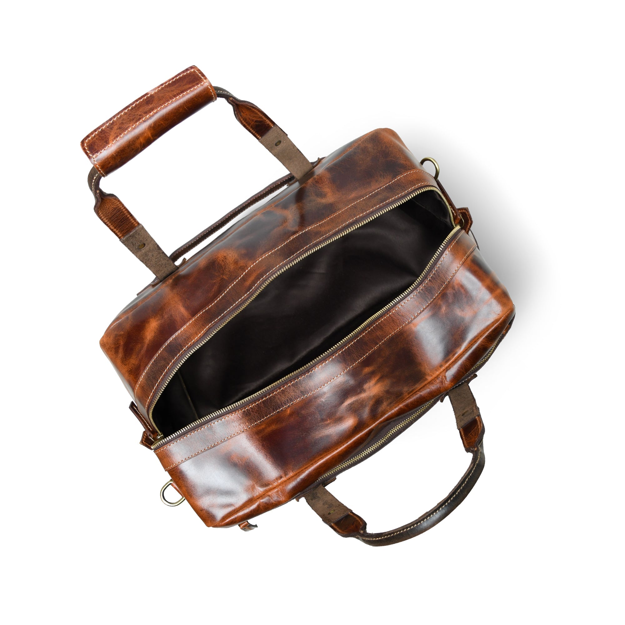 Espresso Elegance Carry on Duffle. Saddle Tan