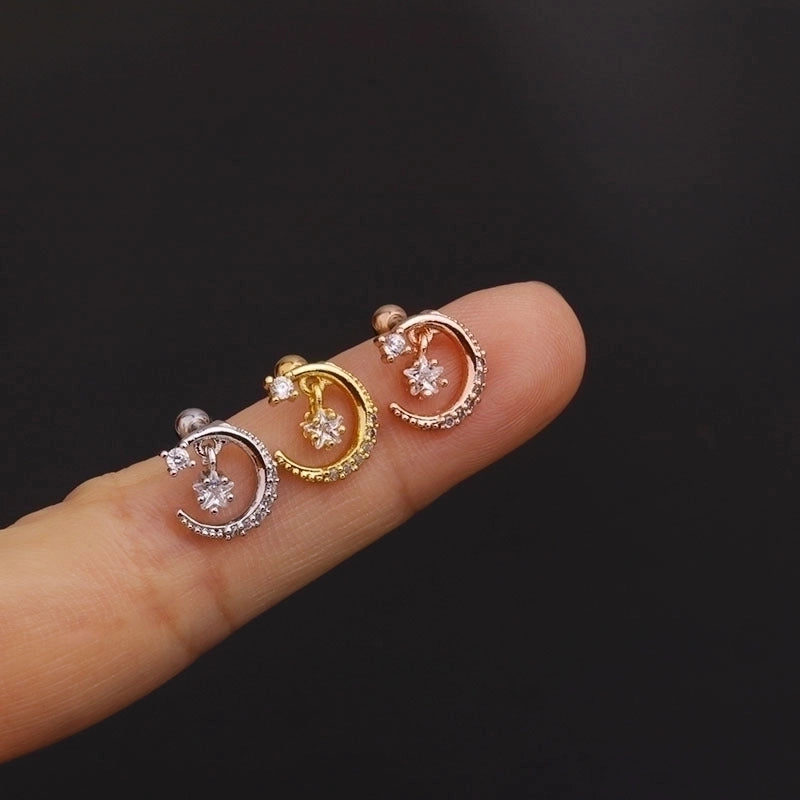 Ear Cartilage Rings & Studs Ethnic Style Geometric 316L Stainless Steel  Copper Inlaid Zircon