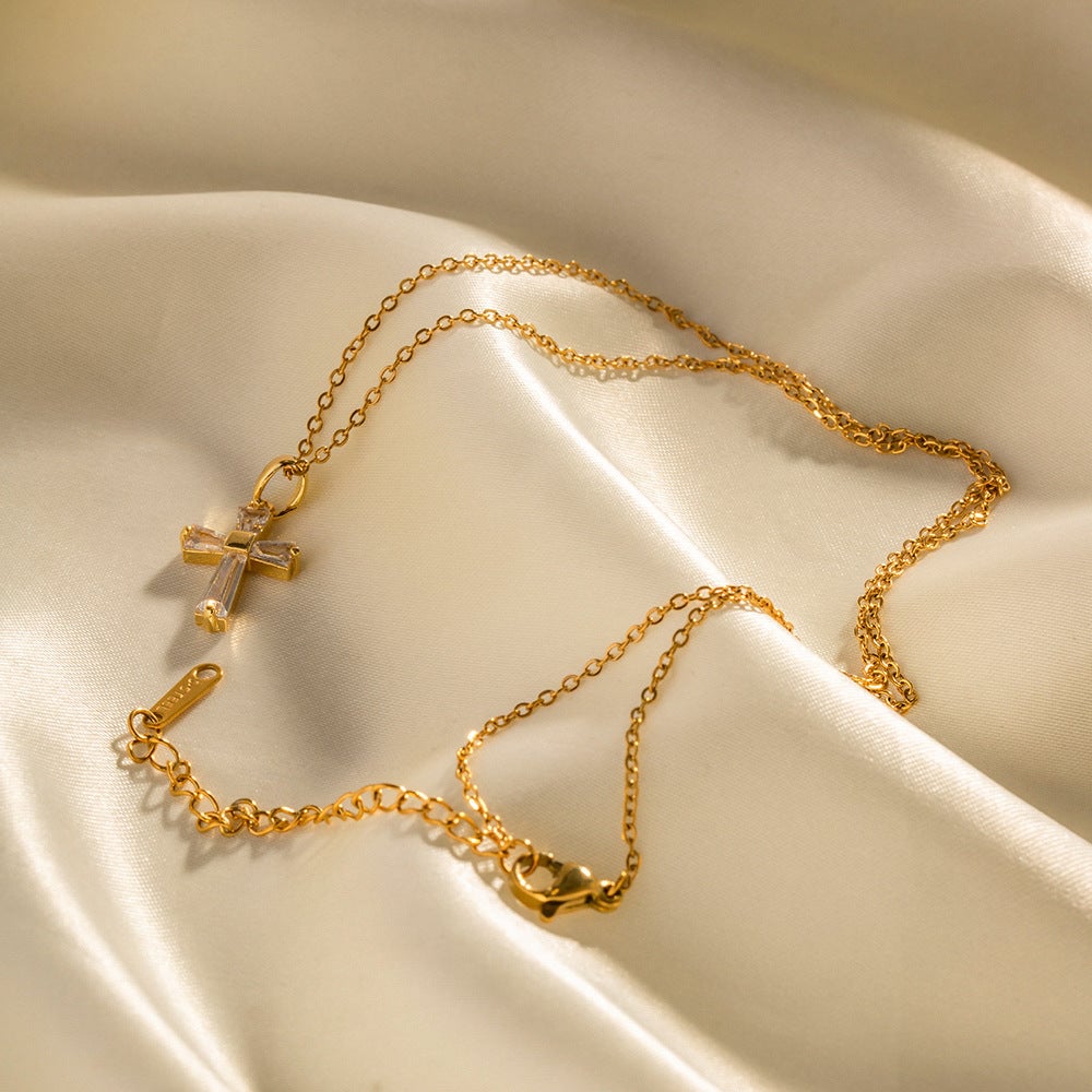 IG Style Cross Geometric Stainless Steel 18K Gold Plated Necklaces