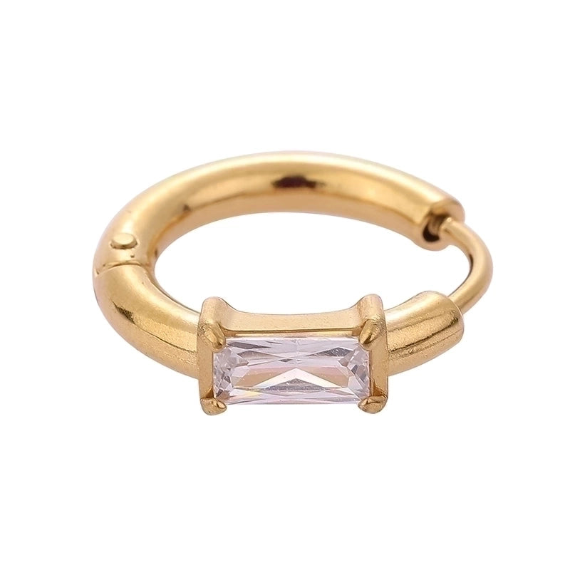 1 Piece Modern Style Minimalist Classic Style Solid Color Inlay 316L Stainless Steel  Zircon 14K Gold Plated Hoop Earrings