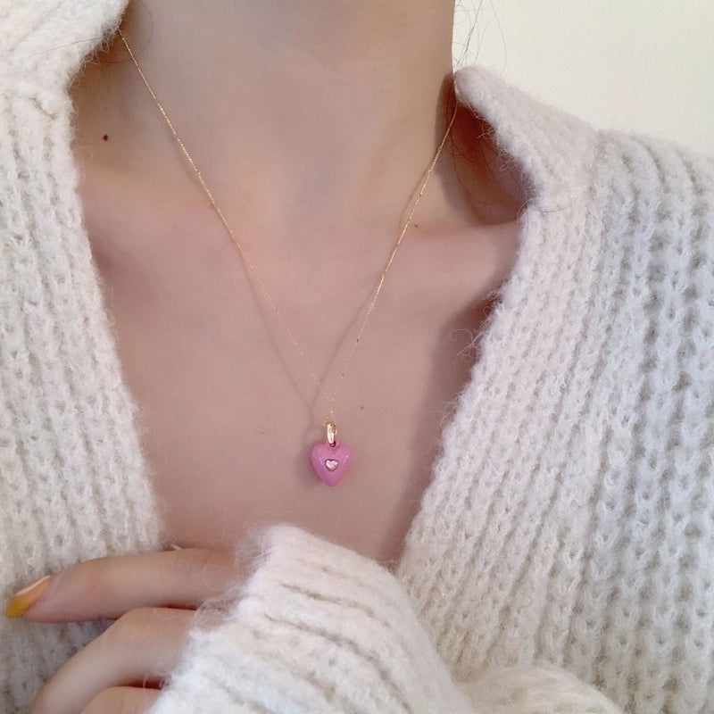 Copper Enamel Plating Heart Shape Copper Necklaces