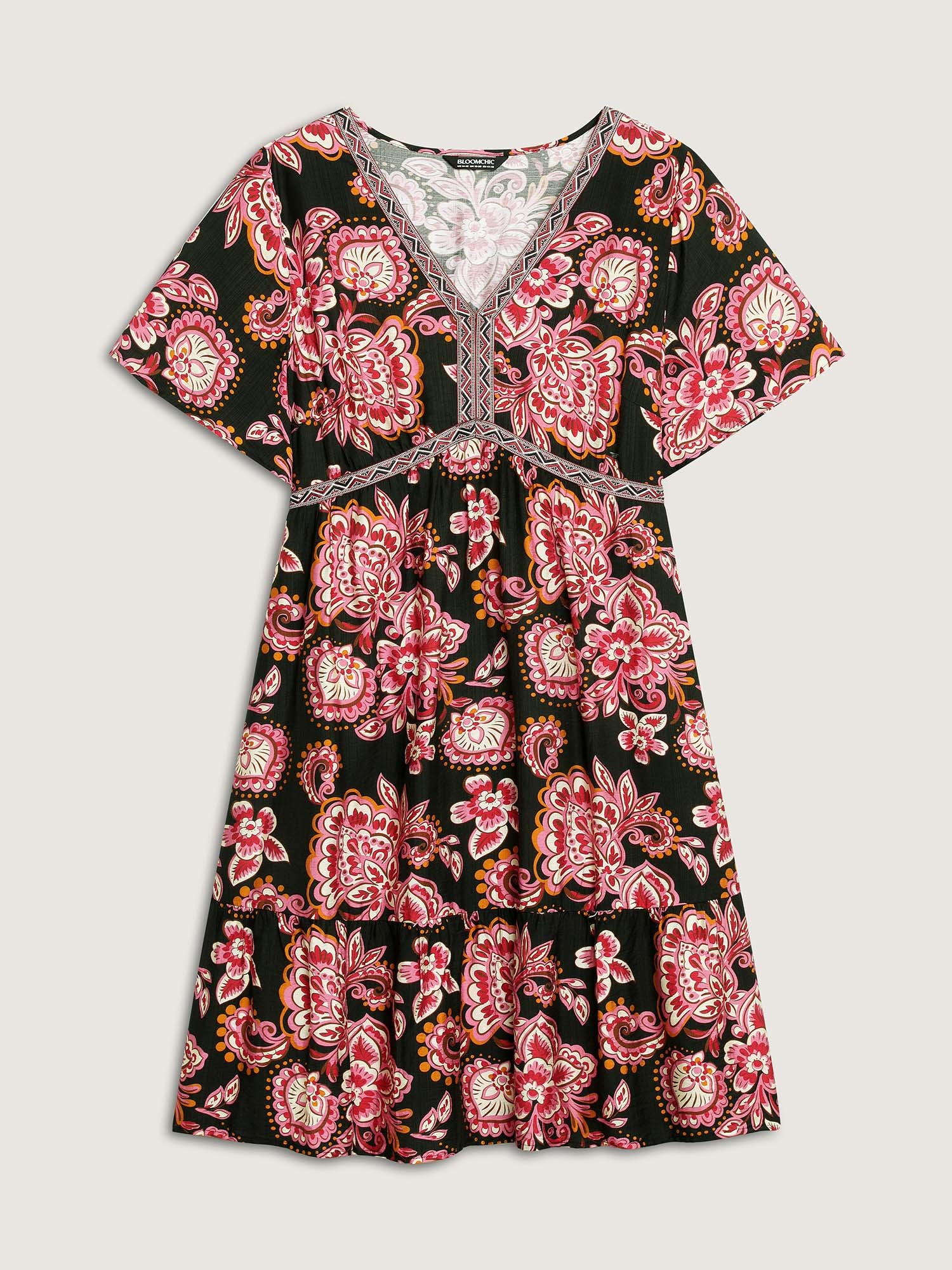 Paisley Print Stretchy Waist Pockets Midi Dress