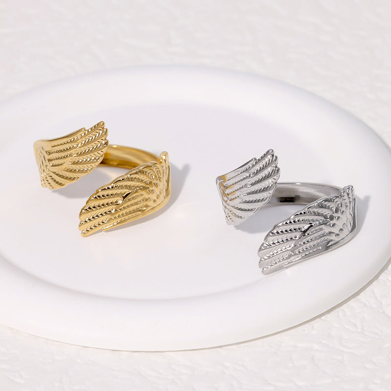 Open Ring Expressive Wing Stainless Steel Electroplating Rings