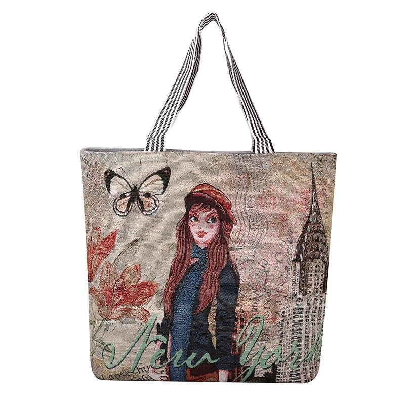 Women's Ethnic Style Letter Canvas Shopping Bags