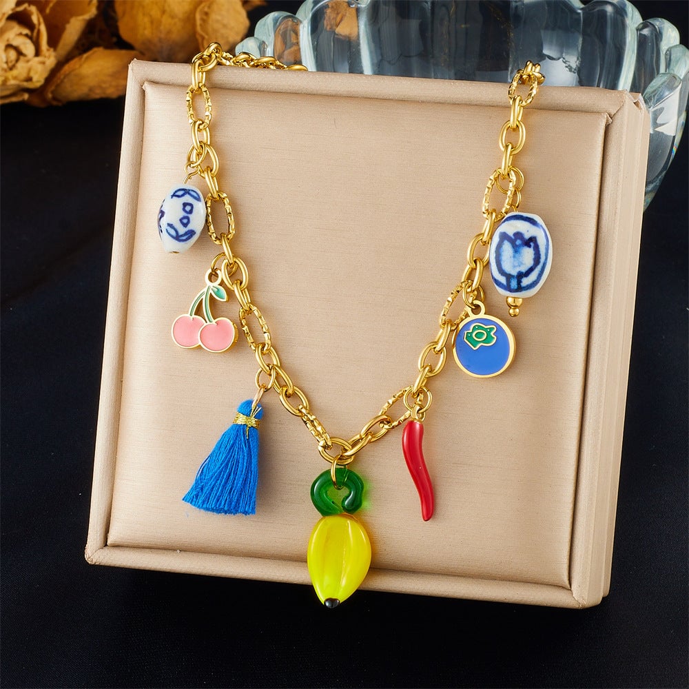 Fashion Holiday Advanced Multi-Element Marine Life Pendant Shell Starfish Sun Stainless Steel Necklace