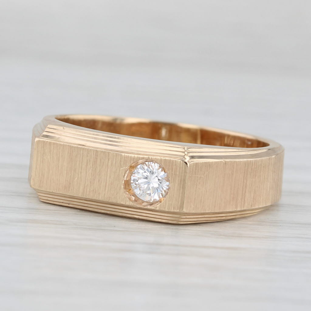 0.20ct Diamond Solitaire Men's Ring 14k Yellow Gold Size 11.5 Band Wedding