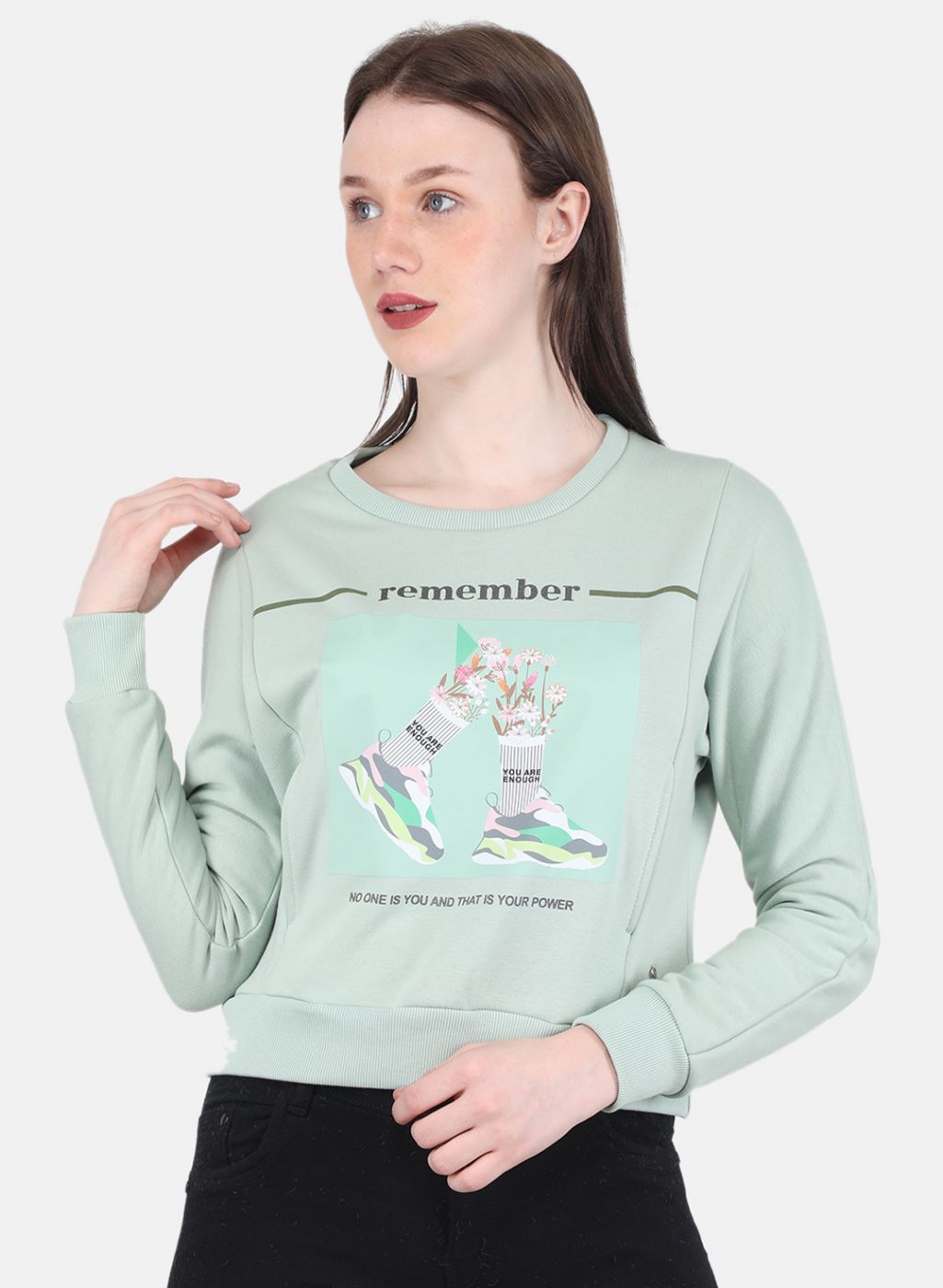 Women Green Printed Sweatshirt