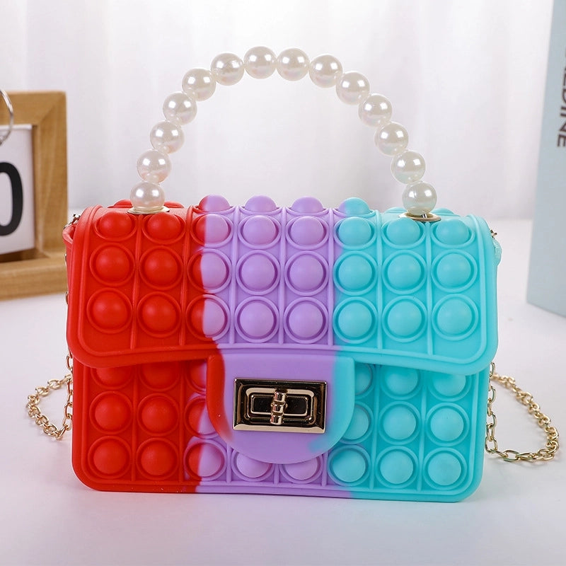Girl's Color Block Solid Color Silica Gel Pearls Lock Clasp Kids Wallets