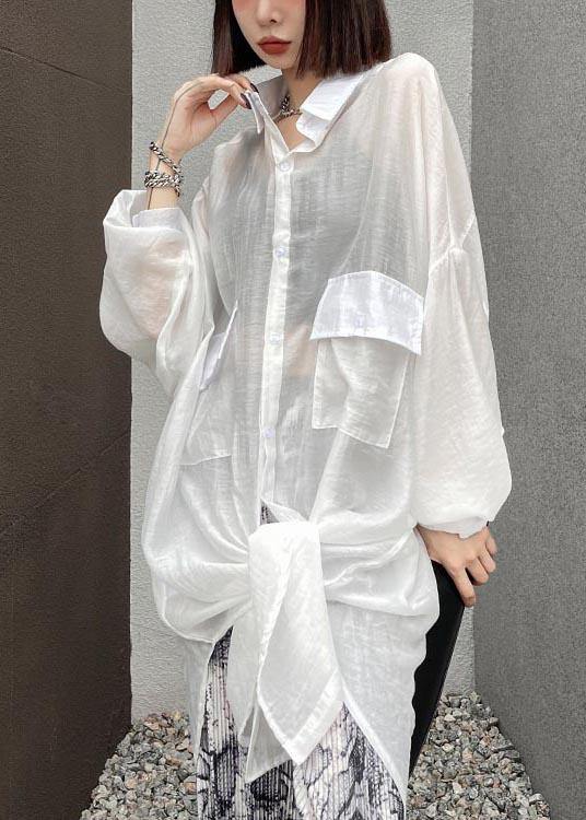 Bohemian White Pockets UPF 50+ Coat Jacket Shirt Tops Summer