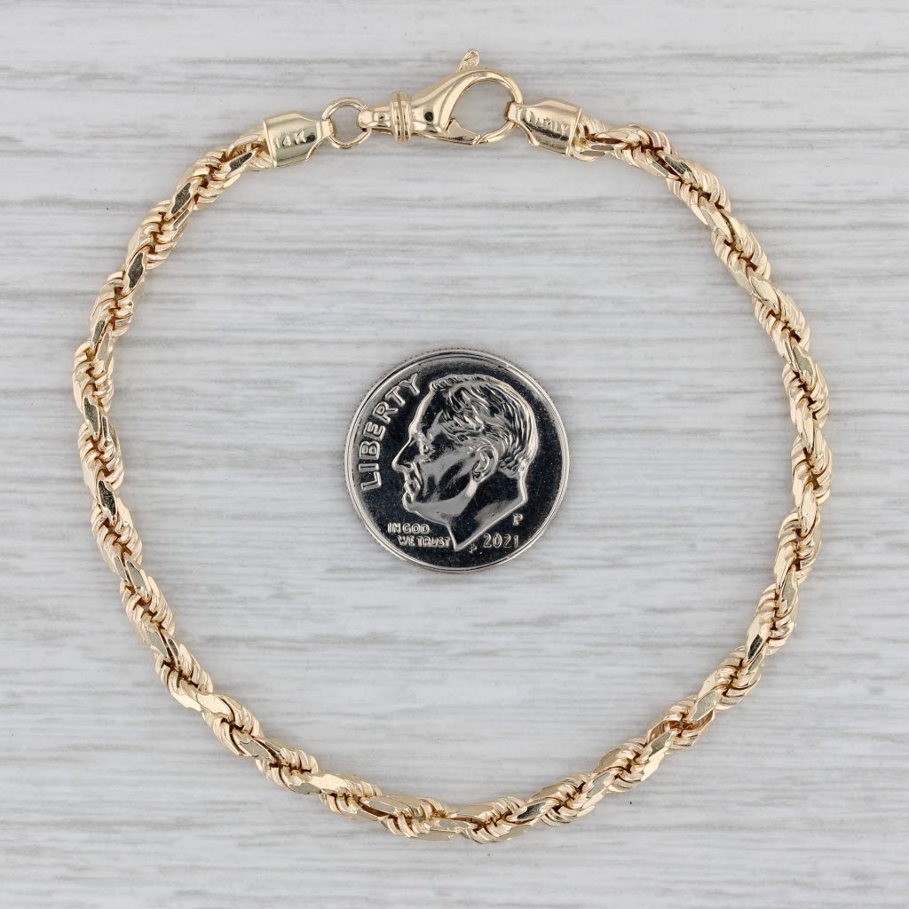 Rope Chain Bracelet 14k Yellow Gold Lobster Clasp 7 3.5mm