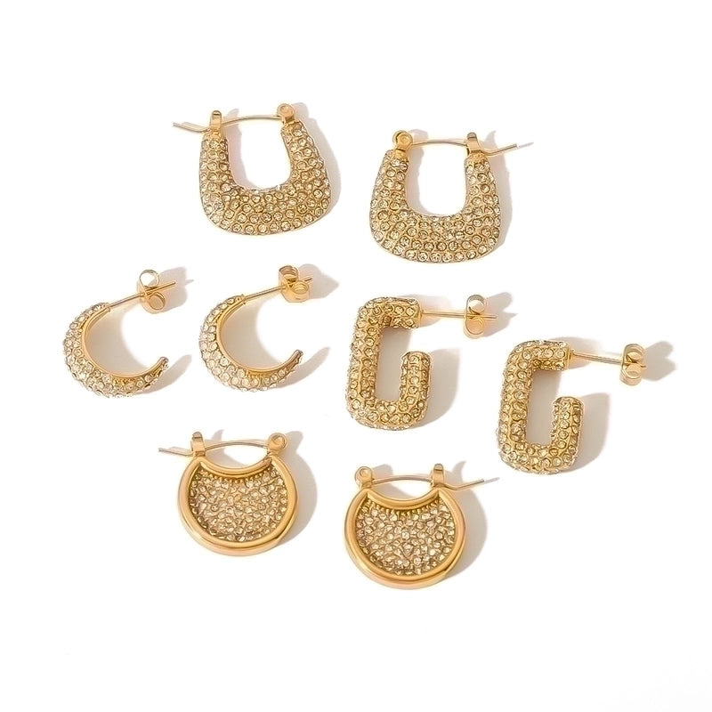 1 Pair Elegant Lady Geometric Inlay 304 Stainless Steel Zircon 18K Gold Plated Ear Studs