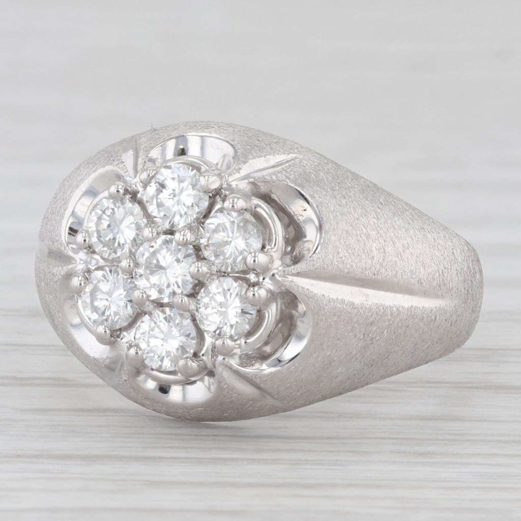1ctw Diamond Cluster Belcher Settings Ring 14k White Gold Size 10.75 Vintage Men