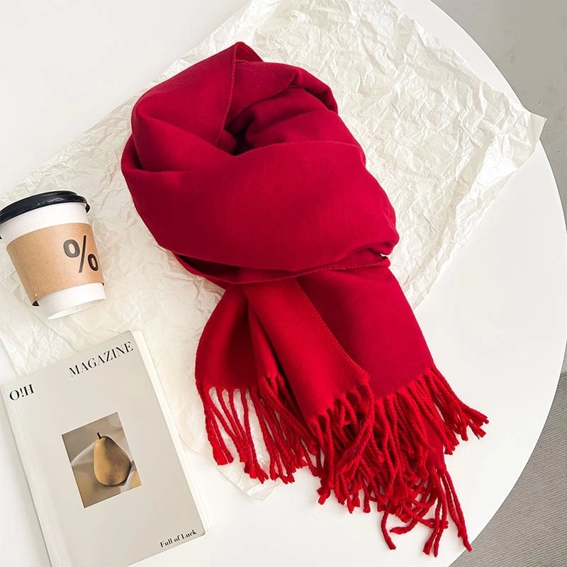 Women's Elegant Minimalist Color Block Imitation Dehaired Angora Tassel Scarf
