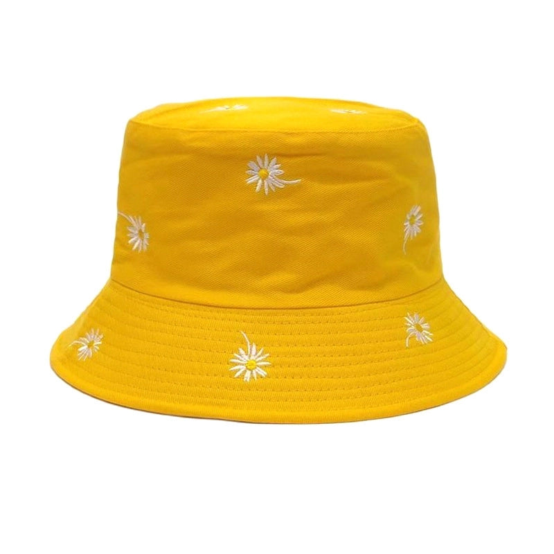 Women's Casual Sweet Flower Embroidery Flat Eaves Bucket Hat