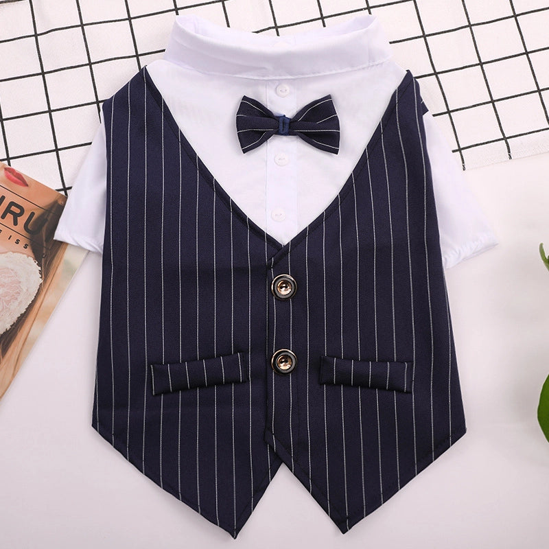 Spring/summer Thin Pet Dog Cat Clothes Western-style Suit Shirt Wedding Dress/gown For Teddy Large Dogs
